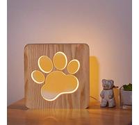 CooPark Wooden Dog Night Light, Dog Paw Shape LED Lamp, Rechargeable Bedroom Bedside Table Decor for Children Kid, Cute Puppy Footprint Nightlight, Christmas Birthday Gift for Animal Lovers Pet Owners