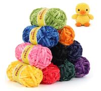 Coopay 10x25g Chenille Yarn, Super Soft Plush Chunky Chenille Yarn for Crochet and Knitting, Fluffy Velvet Thick Yarn for Amigurumi, Plush Dolls and DIY Crafts (Vibrant)