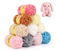 Coopay 10x25g Chenille Yarn, Super Soft Plush Chunky Chenille Yarn for Crochet and Knitting, Fluffy Velvet Thick Yarn for Amigurumi, Plush Dolls and DIY Crafts (Light Color)