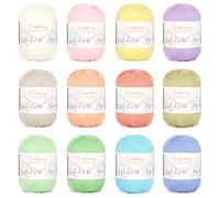 Coopay 12×45g 100% Cotton Yarn for Crochet, Soft Cotton Yarn for Crocheting & Knitting, Multicoloured 8ply Cotton DK Yarn, Double Knitting Crochet Yarn Set for Clothes, Amigurumi, Socks, Bags(Color A)