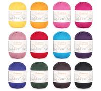 Coopay 12×45g 100% Cotton Yarn for Crochet, Soft Cotton Yarn for Crocheting & Knitting, Multicoloured 8ply Cotton DK Yarn, Double Knitting Crochet Yarn Set for Clothes, Amigurumi, Socks, Bags(Color B)