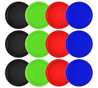 Coopay 12 Pieces Home Air Hockey Pucks 2.5 Inch Heavy Replacement Pucks for Game Tables Equipment Accessories, 12 Grams (Red, Black, Blue, Green)