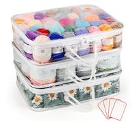 Coopay 3pcs Clear Yarn Storage Organiser, Dust-Proof & Waterproof Yarn Oragnizer with 4 Lables, Portable Wool Storage Bag with Handle, Knitting Organizer Storage Bag for Saving Space, White