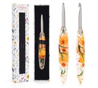 Coopay 6.0mm Resin Crochet Hook, Smooth Stainless Steel Crochet Hooks | Bling Floral Crochet Hooks with Case, Ergonomic Resin Grips for Arthritic Hands, Hand-Polished Stainless Steel Hooks