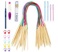 Coopay Bamboo Circular Knitting Needles 40 cm, 18 Pieces Knitting Needles Circular Knitting Needle Set with Knitting Accessories and Crochet Hooks for Beginners and Professionals, 2.0 mm - 10.0 mm