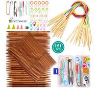 Coopay Bamboo Knitting Needle Set, Double Ended Straight Needles Kit, Includes Short Double Pointed Knitting Needles 20cm, 80cm Circular Knitting Needle and Knitting Accessories
