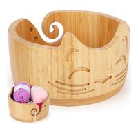 Coopay Cat Yarn Bowl for Wool, 18 x 10 cm Bamboo Yarn Bowl, Lightweight Large Wool Bowl for Knitting, Large Handmade Wool Bowl for Crochet, Portable Knitting Bowl for Knitting and Crochet Project