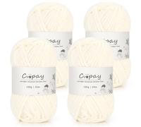 Coopay Chenille Chunky Wool for Crochet, Thick Yarn, 4 x 100 g Thick Wool for Knitting, Super Fluffy Soft Wool for Baby Blanket, Chunky Chenille Yarn for Blankets, Scarves, Bags - Light Beige