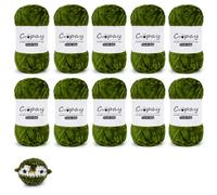 Coopay Chenille Wool for Crochet, 10 x 100 g, Soft Velvety Chenille Yarn, Fluffy Thick Wool for Knitting, Warm Plush Wool Crochet Yarn for Large Projects, Blankets, Scarves, Hats - Olive Green