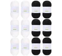 Coopay Chunky Chenille Yarn for Crocheting and Knitting, 12 Pack of 50g/1.76oz - 65.6 Yards, CYC #5, 3.5mm Bulky Velvet Yarn for Crochet - Suitable for Plush Toys, Blankets, Scarves （Black and White）