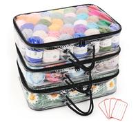 Coopay Clear Yarn Storage Organiser, 3pcs Portable Yarn Storage Organiser Unit, Dust-Proof Wool Storage Bag with 4 Lables, Knitting Organizers with Zippers & Handle, Yarn Bag for Saving Space