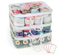 Coopay Clear Yarn Storage Organizer, 3PCS Large Wool Storage Bag (40x30x15cm), Portable Yarn Storage Organiser with Handle, Waterproof & Space-Saving Knitting Organiser Bag with 4 Lables