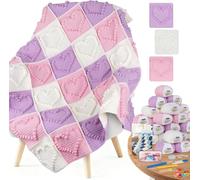 Coopay Crochet Blanket Kit, Blanket Crochet Kits for Beginners Adults, Complete Starter Crochet Kit with Step-by-Step Video & Enough Yarn, Easy to Crochet 3D Love Granny Square Blanket, Pink-Purple