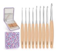 Coopay Crochet Hooks Set, 9pcs Ergonomic Crochet Hooks with Beech Wood Grips, 3.0-8.0mm Lightweight Crochet Hook for Arthritic Hands, Metal Crochet Hook Set with Floral Storage Bag