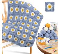 Coopay Crochet Kit, Crochet Blanket Kit, Includes Step-by-Step Instructions & Yarn, Crochet Starter Kits, Complete Crochet Kits for Beginners Adults to Learn Crochet Daisy Granny Square Blanket, Blue