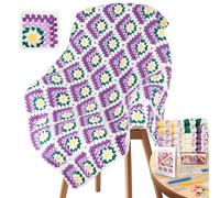 Coopay Crochet Kits, Crochet Blanket Kit, All-in-One Crochet Starter Kits for Beginners Adults with Yarn & Step-by-Step Video, Learn to Crochet 3D Flower Granny Square Blankets, Purple