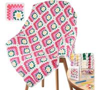 Coopay Crochet Kits, Crochet Blanket Kit, All-in-One Crochet Starter Kits for Beginners Adults with Yarn & Step-by-Step Video, Learn to Crochet 3D Flower Granny Square Blankets, Pink
