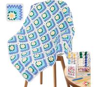 Coopay Crochet Kits, Crochet Blanket Kit, All-in-One Crochet Starter Kits for Beginners Adults with Yarn & Step-by-Step Video, Learn to Crochet 3D Flower Granny Square Blankets, Blue