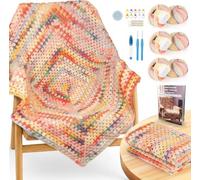 Coopay Crochet Kits, Easy Granny Square Crochet Blanket Kits-Morning Glow | Crochet Blanket Kits for Beginners Adults, with Manual & Video Tutorial, Learn to Crochet Kit Blanket by Soft Gradient Yarn