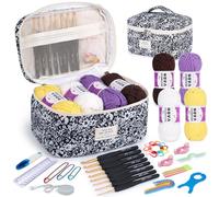 Coopay Crochet Kits for Beginners Adults, Complete Crochet Kits with 4pcsx50g Soft Cotton Yarn, Ergonomic Metal Crochet Hooks Set 2.0-6.0 mm, Knitting Accessories, Crochet Starter Kit UK- Black Rose