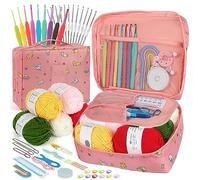 Coopay Crochet Set for Beginners, 58-Piece Pink Cat Set Including Crochet Hooks, Lace Hook, Yarn, Accessories, Portable Bag