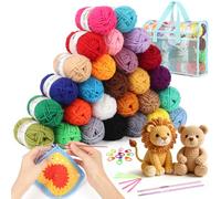 Coopay Crochet Yarn Kit, 27x25g Multicoloured Acrylic Yarn Knitting Wool for Crochet, Crochet Kits for Beginners with Aluminum Hooks Stitch Markers Bag, Beginner Crochet Yarn for Crafts or Amigurumi
