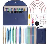 Coopay Interchangeable Circular Knitting Needles Set, 13 Pairs Aluminum Interchangeable Knitting Needle 3mm-10mm, Circular Knitting Needles Set with Case, 5 Cables & Accessories for Beginners