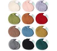 Coopay Merino Wool Yarn for Crochet & Knitting, 12x50g Multicolor Crochet Wool Yarn - 98% Wool 2% Cotton - Crochet Merino Yarn for Beginners, Knitting Wool for Scarves, Hats, Blankets, Shawls