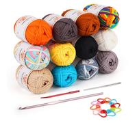 Coopay Pack of 12 Simple Yarn, Crochet Yarn for Beginners, Highly Visible Stitch Yarn for Crochet with Crochet Accessories, Cotton Nylon Yarn for Beginners for Crochet and Knitting (12 x 50 g), 12
