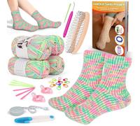 Coopay Sock Loom Knitting Kit for Beginners, Knitting Loom Set with 4 Yarn, Easy-to-Follow Instructions, Learn to Knit Sock for Adults, Fantastic DIY Gifts, Pink, Green, Yellow