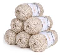 Coopay Wool for Crochet, 6 x 50 g Soft Wool for Knitting, Fluffy Cotton Set, Crochet Yarn, Warm Baby Wool Made of 78% Cotton, 22% Acrylic, Premium Crochet Yarn for Blankets, Bags, Dolls - Light Khaki