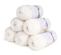 Coopay Wool for Crochet, 6 x 50 g Soft Wool for Knitting, Fluffy Cotton Set, Crochet Yarn, Warm Baby Wool Made of 78% Cotton, 22% Acrylic, Premium Crochet Yarn for Blankets, Dolls - Ivory White