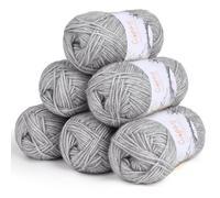 Coopay Wool for Crochet, 6 x 50 g Soft Wool for Knitting, Fluffy Cotton Set, Crochet Yarn, Warm Baby Wool Made of 78% Cotton, 22% Acrylic, Premium Crochet Yarn for Blankets, Bags, Dolls - Grey