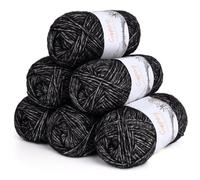 Coopay Wool for Crochet, 6 x 50 g Soft Wool for Knitting, Fluffy Cotton Set, Crochet Yarn, Warm Baby Wool Made of 78% Cotton, 22% Acrylic, Premium Crochet Yarn for Blankets, Bags, Dolls - Black