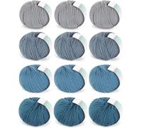 Coopay Wool Yarn for Crochet & Knitting, 12x50g Crochet Wool Yarn - 98% Wool 2% Cotton - Crochet Yarn for Beginners, Knitting Wool for Scarves, Blankets, Shawls, Hats, Blue
