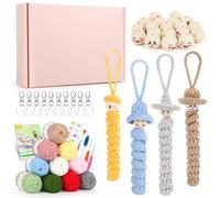Coopay Worry Worms Crochet Set, Crochet Set for Lucky Worms with 10 Colourful Crochet Yarn, Lucky Worms Crochet Set with 50 Pieces Wooden Balls with Face and Instructions, Lucky Worms Crochet Set for