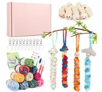 Coopay Worry Worms Crochet Set, Lucky Worms Crochet Set with 10 x 25 g Colour Gradient Crochet Yarn and Crochet Hook, Crochet Set for Worry Worms with 50 Wooden Balls with Face, Instructions (English