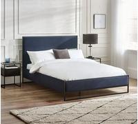 Cooper Navy Blue Velvet And Black Metal Bed Frame - 6Ft Super King Size