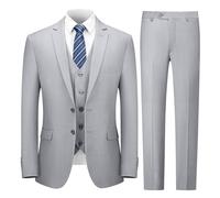 Cooper & Nelson 3 Piece Mens Suit Set, 2 Button Slim Fit Suit for Men, Jacket, Vest, Pants and Tie, Light Grey, 4XL
