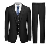 Cooper & Nelson 3 Piece Mens Suit Set, 2 Button Slim Fit Suit for Men, Solid Jacket, Vest, Pants and Tie, Black, L
