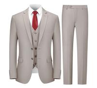 Cooper & Nelson 3 Piece Mens Suit Set, 2 Button Slim Fit Suit for Men, Solid Jacket, Vest, Pants and Tie, Beige, XXL