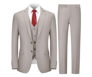 Cooper & Nelson 3 Piece Mens Suit Set 2 Button Slim Fit Suits for Men Business Wedding Party Tuxedo Jacket Vest Pants and Tie, Beige, XXL