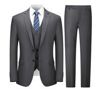 Cooper & Nelson 3 Piece Mens Suit Set, Slim Fit Suit for Men, Solid Jacket, Vest, Pants and Tie, Dark Grey, XL