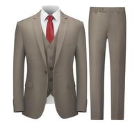 Cooper & Nelson Men's Suit Slim Fit, 3 Piece Suits for Men, One Button Solid Jacket Vest Pants with Tie, Tuxedo Set, Khaki, M