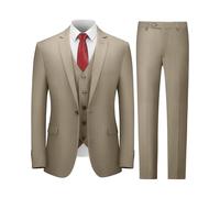 Cooper & Nelson Men's Suit Slim Fit, 3 Piece Suits for Men, One Button Solid Jacket Vest Pants with Tie, Tuxedo Set, Khaki, L
