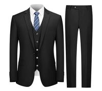 Cooper & Nelson Men's Suit Slim Fit, 3 Piece Suits for Men, One Button Solid Jacket Vest Pants with Tie, Tuxedo Set, Black, S
