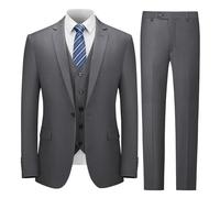 Cooper & Nelson Men's Suit Slim Fit, 3 Piece Suits for Men, One Button Solid Jacket Vest Pants with Tie, Tuxedo Set, Dark Grey, M