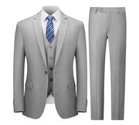 Cooper & Nelson Men's Suit Slim Fit, 3 Piece Suits for Men, One Button Solid Jacket Vest Pants with Tie, Tuxedo Set, Light Grey, M