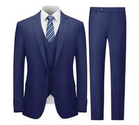Cooper & Nelson Men's Suit Slim Fit, 3 Piece Suits for Men, One Button Solid Jacket Vest Pants with Tie, Tuxedo Set, Navy Blue, S