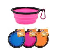 Cooper & Pals 1Pc Collapsible Dog Bowl Portable Silicone Collapsible Dog Water Bowl Pet Food Feeding Bowl Space Save Travel Dog Cat Bowl with Carabiner Carry Hook Small 350ml (12fl oz) (1pc x Pink)